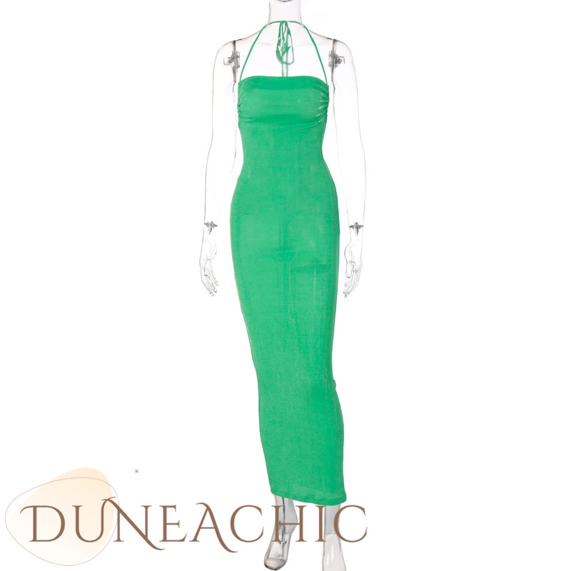 DUNEA Đầm dài cổ yếm hở lưng quyến rũ nhiều màu tùy chọn