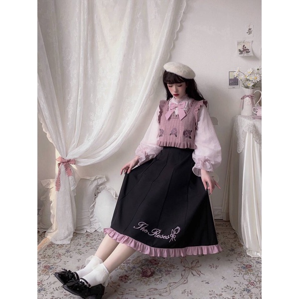 YAS0810-Set áo váy hoa hồng nhỏ