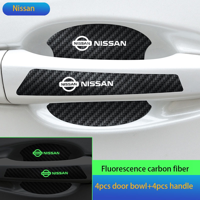 Set 8 Miếng Dán Bảo Vệ Tay Nắm Cửa Bằng Sợi Carbon Cho Nissan March Almera Note Livina Juke X trail Sentra Navara Kicks Tida Teana Altima Gtr Livina