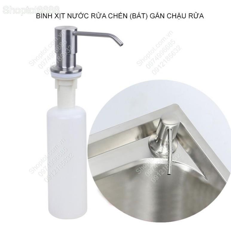 BÌNH ĐỰNG VÀ XỊT DẦU RỬA CHÉN BÁT GẮN CHẬU BẾP, ĐẦU XỊT BẰNG INOX 304 (Kho hàng Hà Nội)