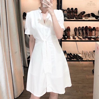 Đầm sơ mi cổ trụ thắt eo 2 màu (kèm hình thật)