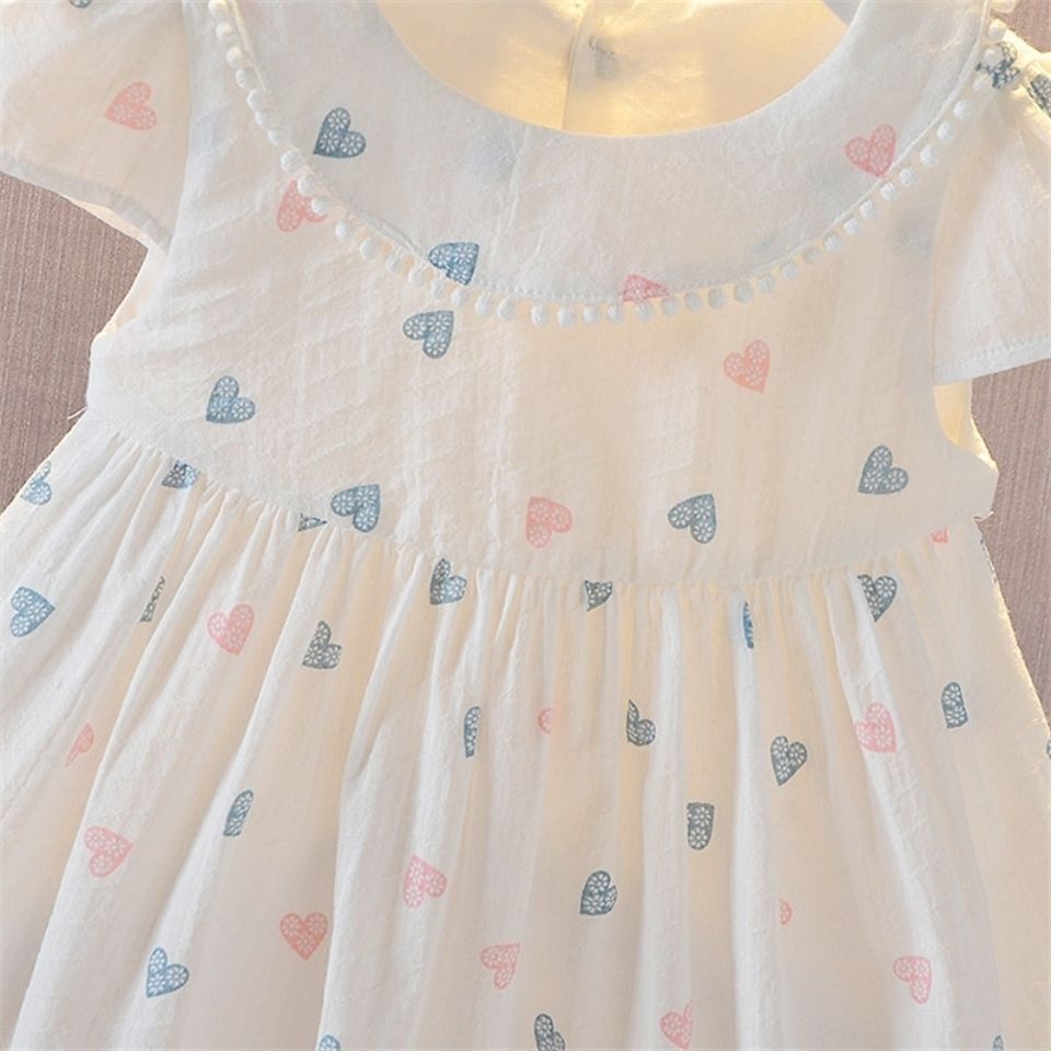 Đầm Tay Ngắn In Hoa Bằng Vải Cotton Thời Trang Mùa Hè Hàn Quốc Mới Dành Cho Bé Gái