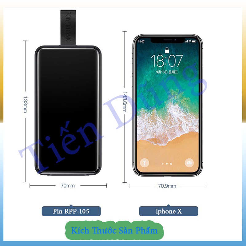 Sạc dự phòng Remax RPP-105 hỗ trợ sạc không dây dòng sạc nhanh 18W dung lượng 10.000mAh chính hãng