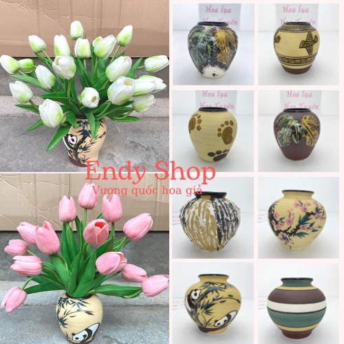 Lọ cắm hoa men thô Bình cắm hoa gốm sứ dáng vò trang trí nhà cửa, decor, phụ kiện chụp ảnh - Endy shop