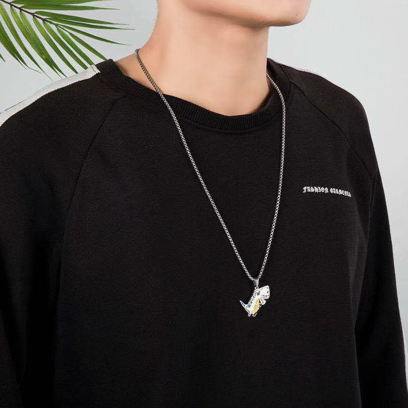 Vòng cổ hip hop thời trang cá tính vòng cổ titan thép vòng cổ nam nữ Hip hop jewelry Vòng cổ Hip Hop nam Vòng cổ nam Hip hop men's necklace Korean dinosaur men's and women's Pendant titanium steel simple graffiti pendant student jewelry