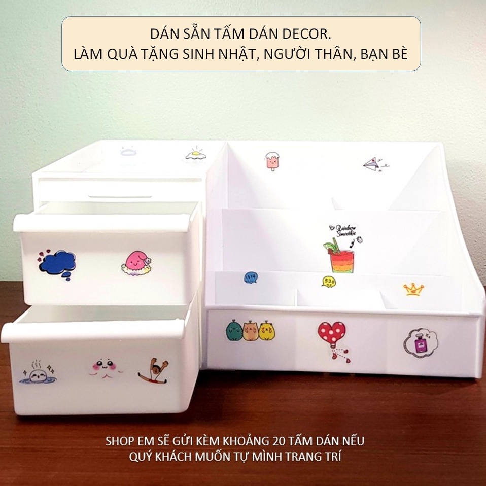 Kệ Đựng Mỹ Phẩm Để Đồ Trang Điểm Mini 3 Tầng Đa Năng Nhiều Ô Tiện Ích Có Ngăn Kéo