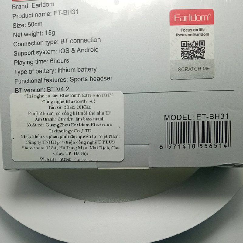 Tai nghe không dây bluetooth EARLDOM BH31 có khe cắm thẻ nhớ