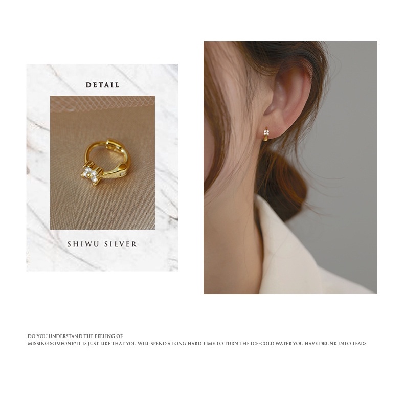 1 Cặp Bông Tai Mạ Vàng 14k Mini Đính Đá Zircon Thời Trang