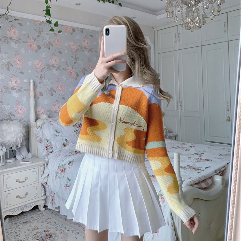 Hàng Sẵn_ Áo len dệt kim ngắn cổ polo sắc màu tươi sáng Hadu shop