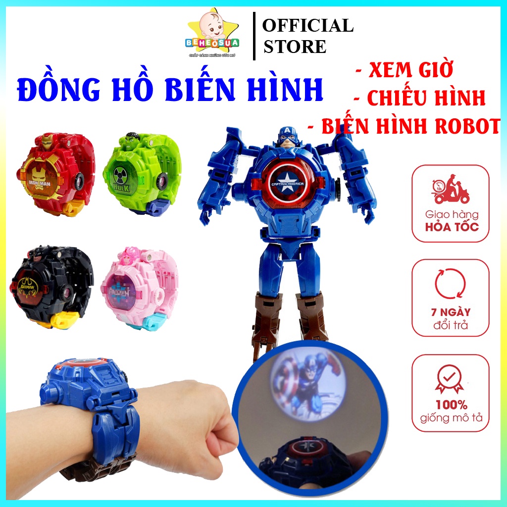 Đồ chơi đồng hồ biến hình siêu nhân robot trẻ em cho bé có đèn chiếu hình