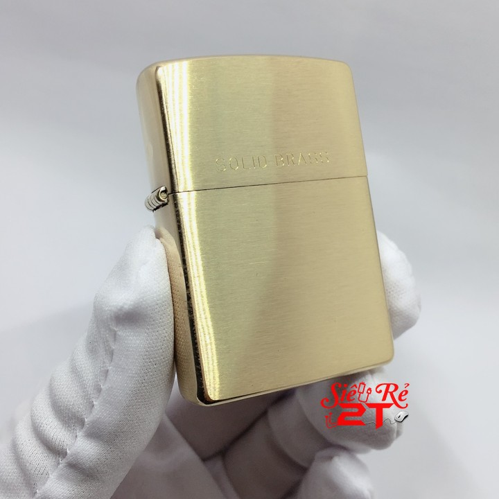 Vỏ Zippo Brushed Solid Brass 204 Chính Hãng - Vỏ Zippo Vàng Chữ Solid Brass (New Box)