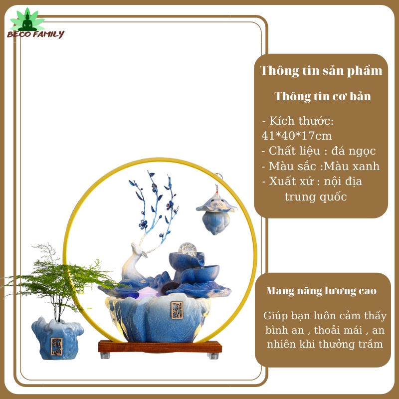 -Thác nước khói trầm hương, thác phong thủy may mắn cao cấp hươu xanh, kèm đèn Led sang trọng