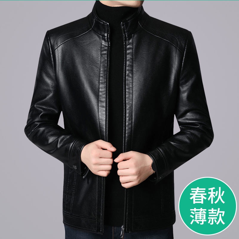 Áo khoác da mỏng cổ đứng thời trang xuân thu cá tính cho nam 2021