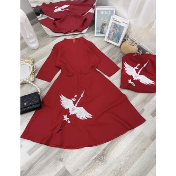 Đầm đỏ tết VAYO Váy đi chơi tết cách tân nữ chim hạc tay ngắn đầm xòe đẹp thời trang dưới 53kg | BigBuy360 - bigbuy360.vn