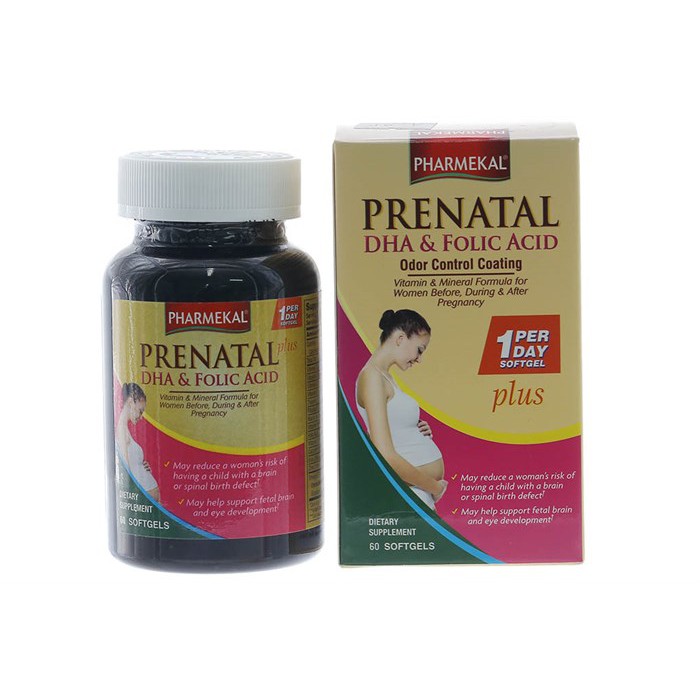 Viên Uống Bổ Sung Dinh Dưỡng Bà Bầu Pharmekal Prenatal DHA & Folic Acid ( Hộp 60 Viên)