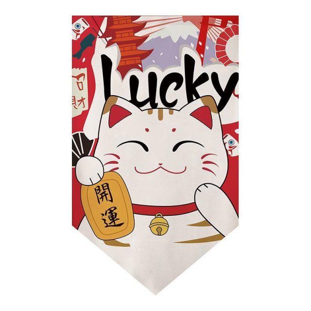 Rèm Cửa Ngắn Bằng Vải In Hình Mèo May Mắn Phong Cách Nhật Bản