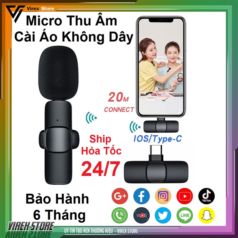 Mic Thu âm Livestream Không Dây Mini Cho Điện Thoại Micro Không Dây Cài Áo Thu Âm Khử Tiếng Ồn Dùng Cho Hội Nghị
