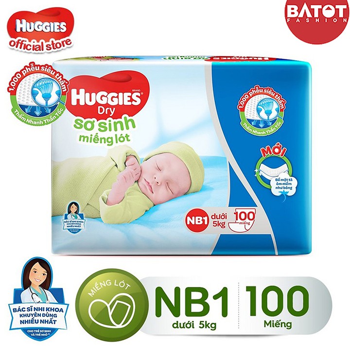 Miếng Lót Sơ Sinh Huggies Dry Newborn 1 [100 miếng]