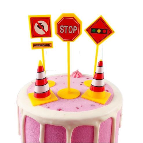 Trang trí bánh sinh nhật bánh kem - Sét cắm giấy máy xúc, máy cẩu, set biển báo nhựa phụ kiện bánh sinh nhật
