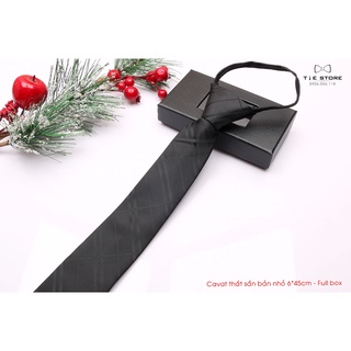 Cà vạt thắt sẵn bản nhỏ 6*45cm - cavat vạt thắt sẵn, đen vân chéo