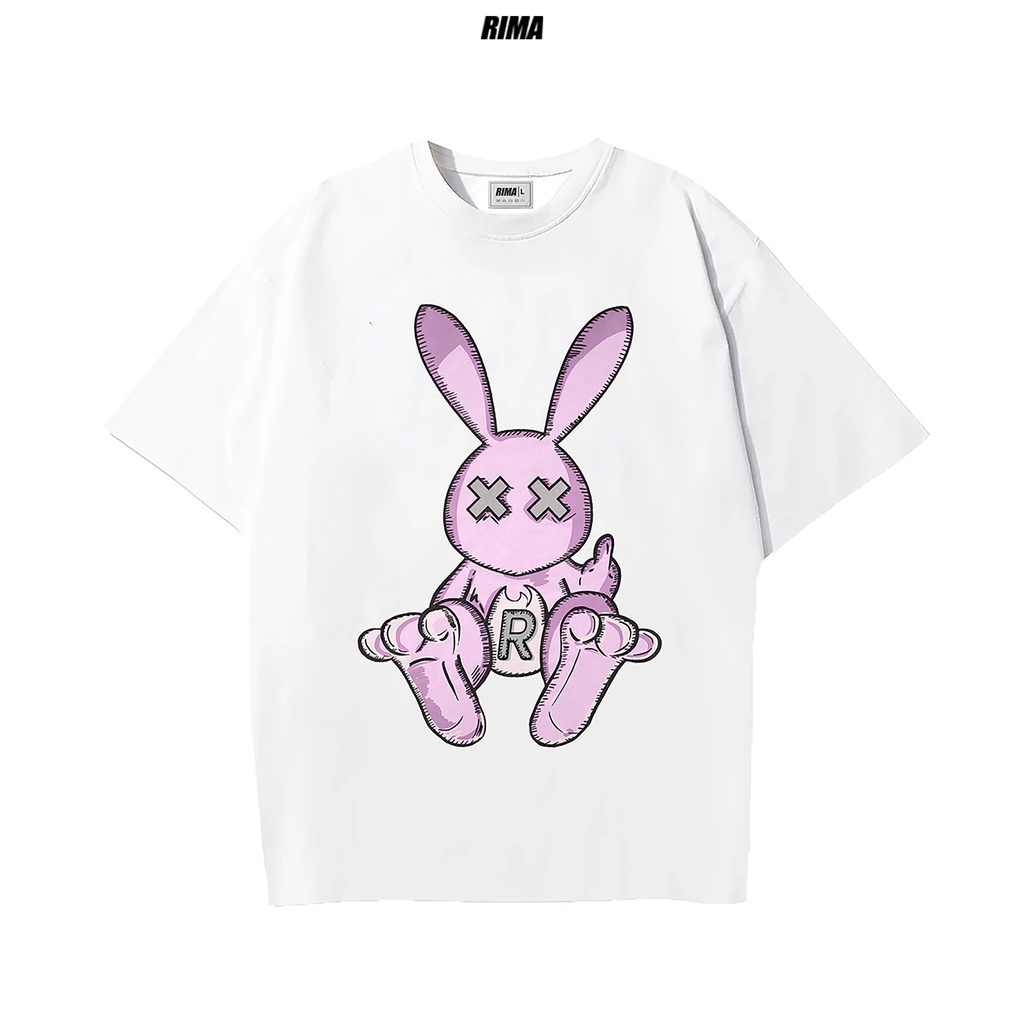 Áo Thun Tay Lở RABBIT Phông Rộng Nam Nữ Unisex Cotton Cao Cấp Đẹp Ngắn Freesize Hình Trắng Đen Xanh Navy Họa Tiết RIMA