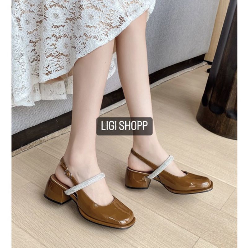 Giày đế cao 3p 5p nữ quai ngang, giày búp bê nữ hở gót phong cách tiểu thư