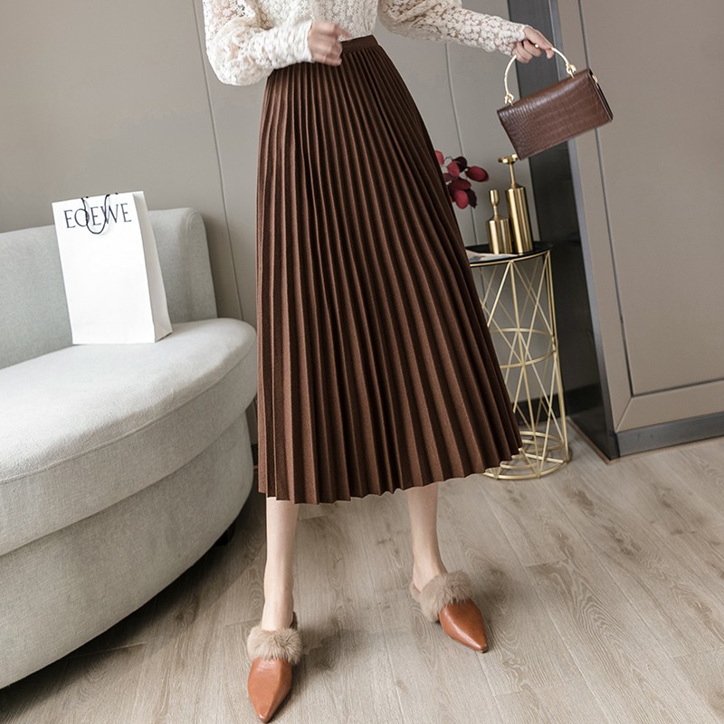 Chân váy dạ xếp ly dáng dài xòe cạp cao thêu sang trọng hàng QC sogeum.store | BigBuy360 - bigbuy360.vn