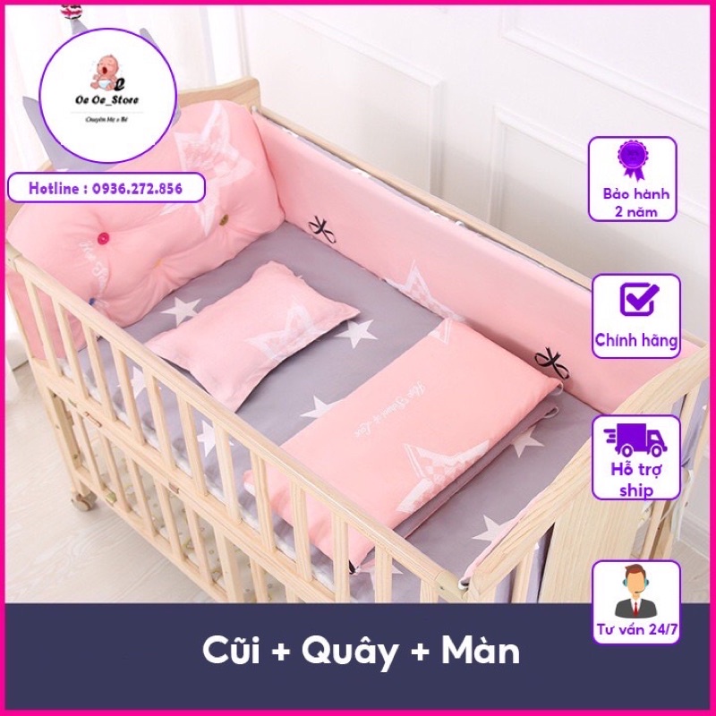 Bộ quây cũi hoàng gia 4 mặt có đệm và gối đi kèm ,có nhiều màu lựa chọn Oeoe_store