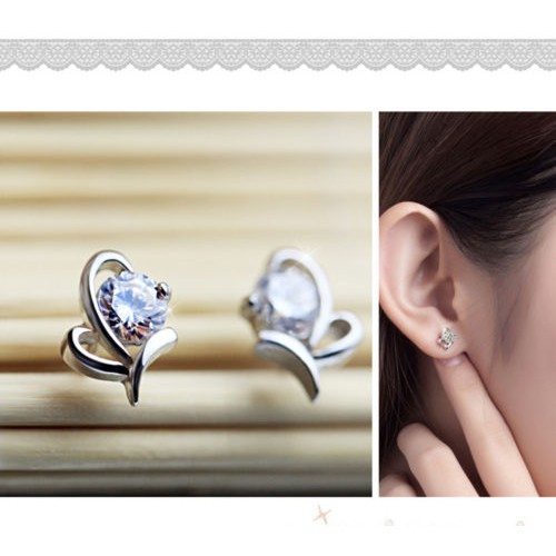 Khuyên Tai Nơ Mạ Bạc Đính Đá Pha Lê Sang Trọng