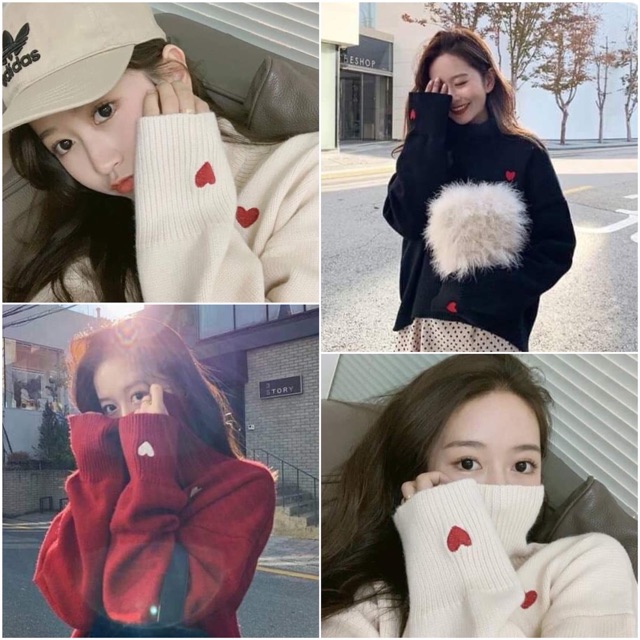 [HÀNG SẴN ] ÁO LEN THÊU TIM CAO CỔ LÔNG CỪU CAO CẤP 3 MÀU ĐỎ ,TRẮNG ,ĐEN | BigBuy360 - bigbuy360.vn
