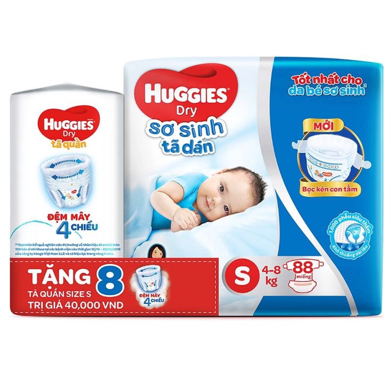 {Tặng 8 quần S} Tã dán sơ sinh Huggies S88 mẫu bọc kén còn tằm mới