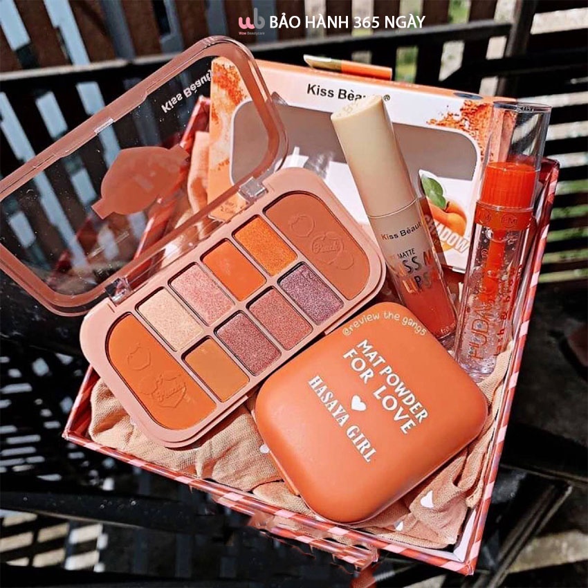 Bộ Trang Điểm Đón Tết Siêu Xinh KissBeauty Gồm 4 Món Makeup.Chất Phấn Mịn Màng Kèm Dưỡng Mi,Son Lì Bám Màu Lâu Trôi.