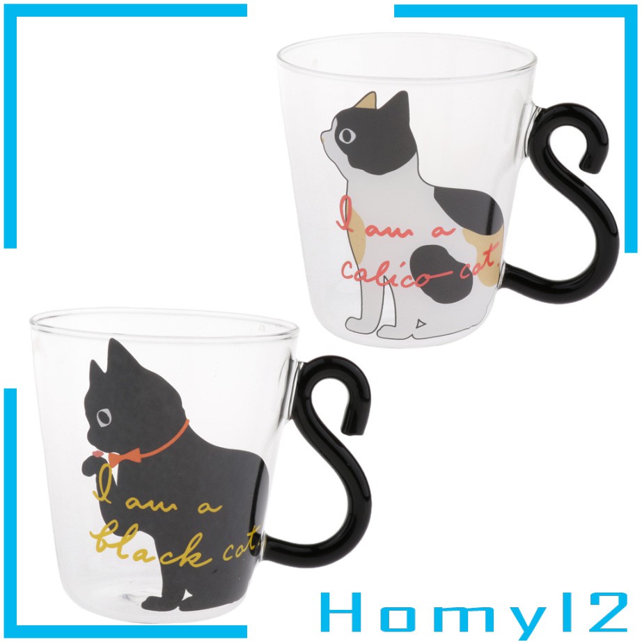 2PCS Cat Pattern Transparent Double-Layer Glass Coffee Mugs & Handle 250ml