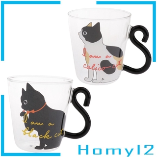 2PCS Cat Pattern Transparent Double-Layer Glass Coffee Mugs & Handle 250ml
