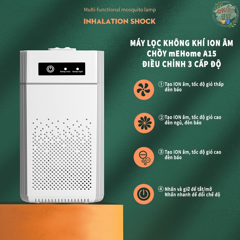 Máy Lọc Không Khí Ion âm Khử Khuẩn Làm Sạch Không Khí CHỒY mEHome A15