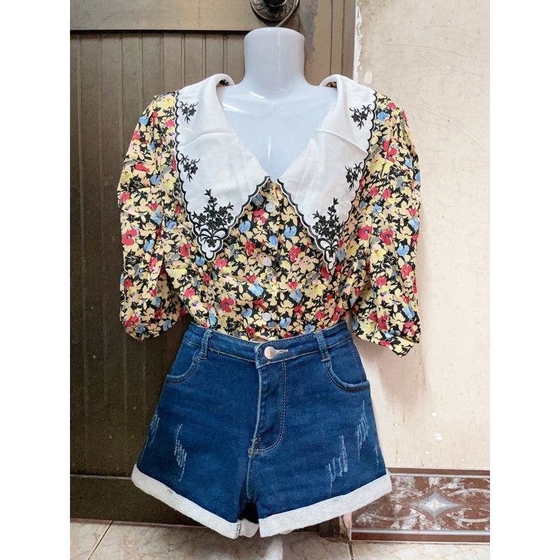 Áo QC Hoa Có Cổ Tay Lỡ Vintage 3 Màu FreeSize Dưới 55kg
