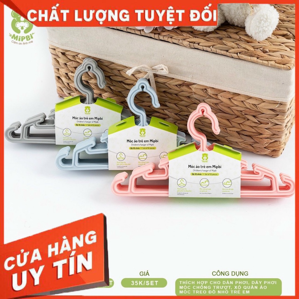 SÉT 10 cái Móc phơi quần áo trẻ em Mipbi  CAO CẤP làm từ nhựa nguyên sinh không phai màu