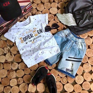 Set đồ bé trai mẫu quần jean áo chấm sơn