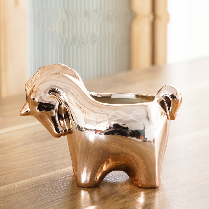 Chậu trồng sen đá cây mini để bàn hình ngựa mạ điện có lỗ thoát nước trang trí để bàn cực xinh