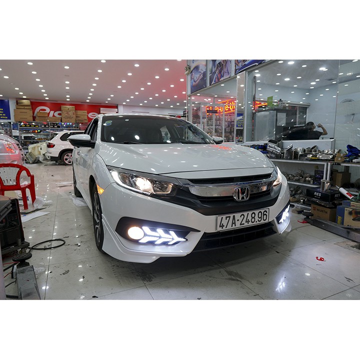 Độ Đèn Led Gầm Trước Sau Có Đèn Hình Xương Cá Dành Cho Xe Honda Civic Mẫu Lam-bo