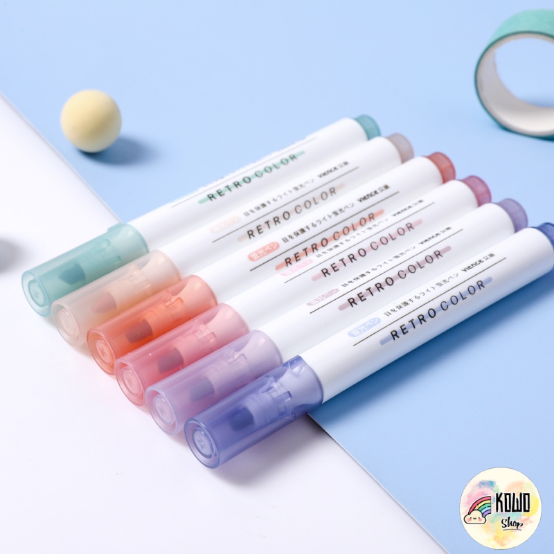 Bộ Bút Highlight Dạ Quang Marker 6 Màu Ghi Chú Xinh Xắn VIENCE DQ3