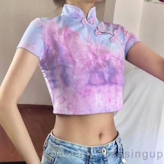 Áo Nữ Tay Ngắn Nhún Bèo Phong Cách Retro