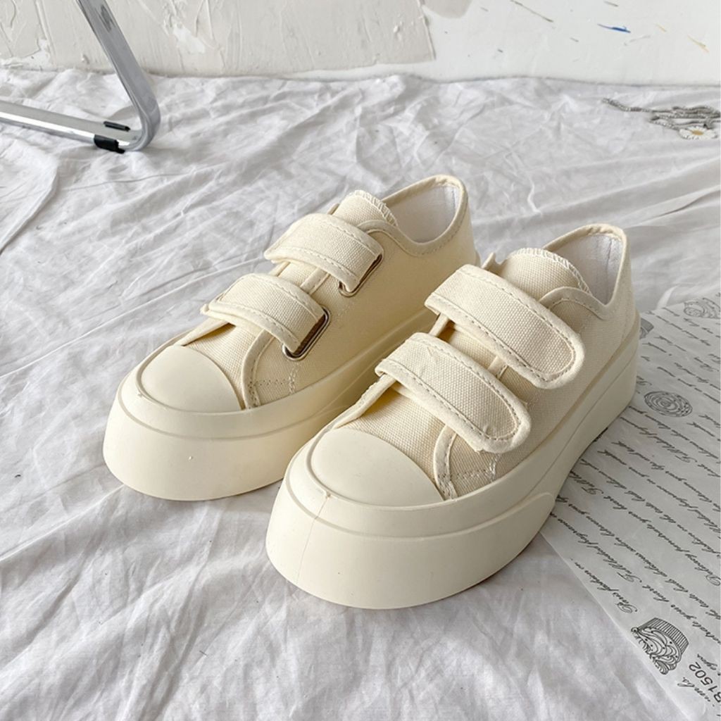 Giày bata nữ đế bánh mì Jim Shoes J44 quai dán phong cách Vintage siêu xinh