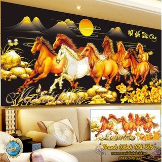 Tranh đính đá ngựa mã đáo thành công KÍCH THƯỚC 130x65cm - Tranh đính đá ngựa vàng nền đen