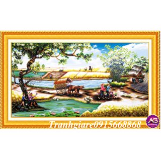 Bức tranh đính đá phong cảnh làng quê