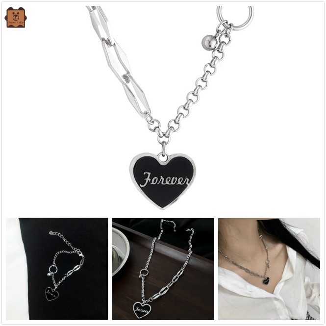 Vòng cổ / Vòng Đeo Tay Mặt Hình Trái Tim Màu Đen In Chữ Love Phong Cách Hip Hop Hàn Quốc Thời Trang