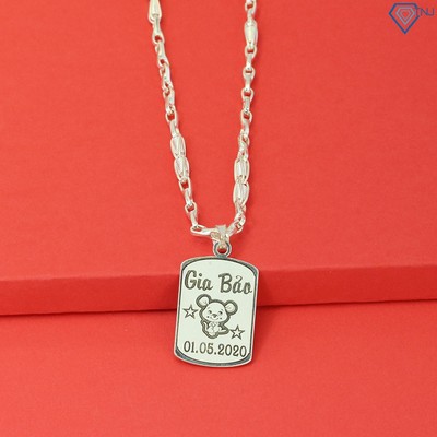 Vòng cổ bạc thật cho bé hình con chuột khắc tên DCT0074 Trang Sức TNJ