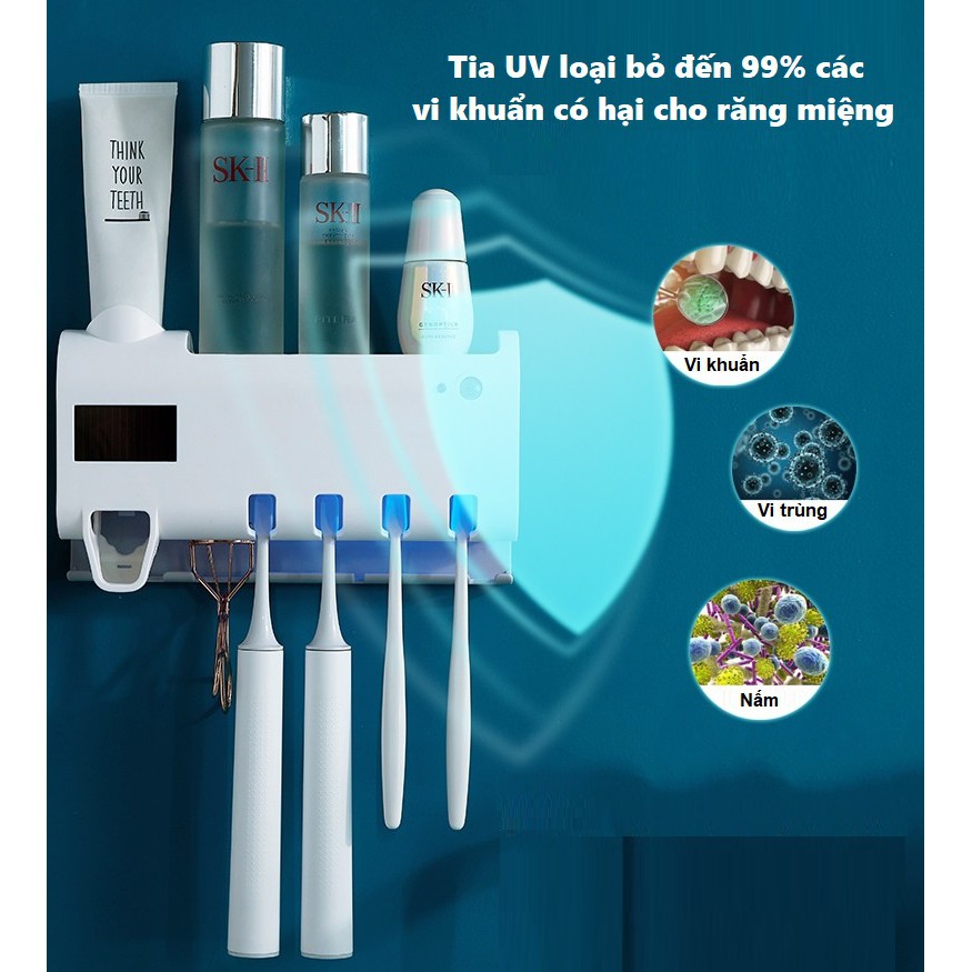 Giá đựng bàn chải đánh răng gắn tường có đèn UV khử khuẩn