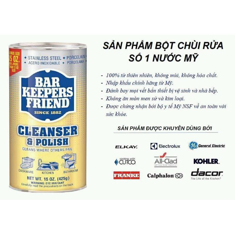 Bột Làm Sạch Đa Năng Bar keepers friend ( BKF ) sạch bong kính, vòi, xoong nồi, vết ố,...