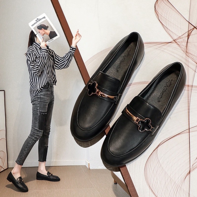 Giày Lười Da Đế Dày Mềm Mại Phong Cách Anh Quốc Cổ Điển Thời Trang 2020 Cho Nữ